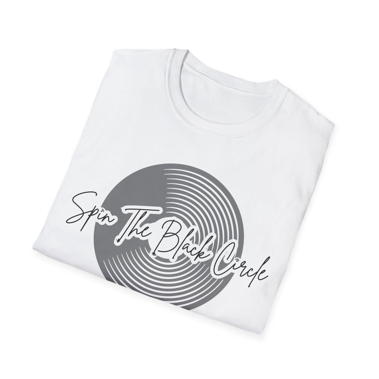 Spin The Black Circle Unisex Softstyle T-Shirt - Graphic Tee for Vinyl Enthusiasts