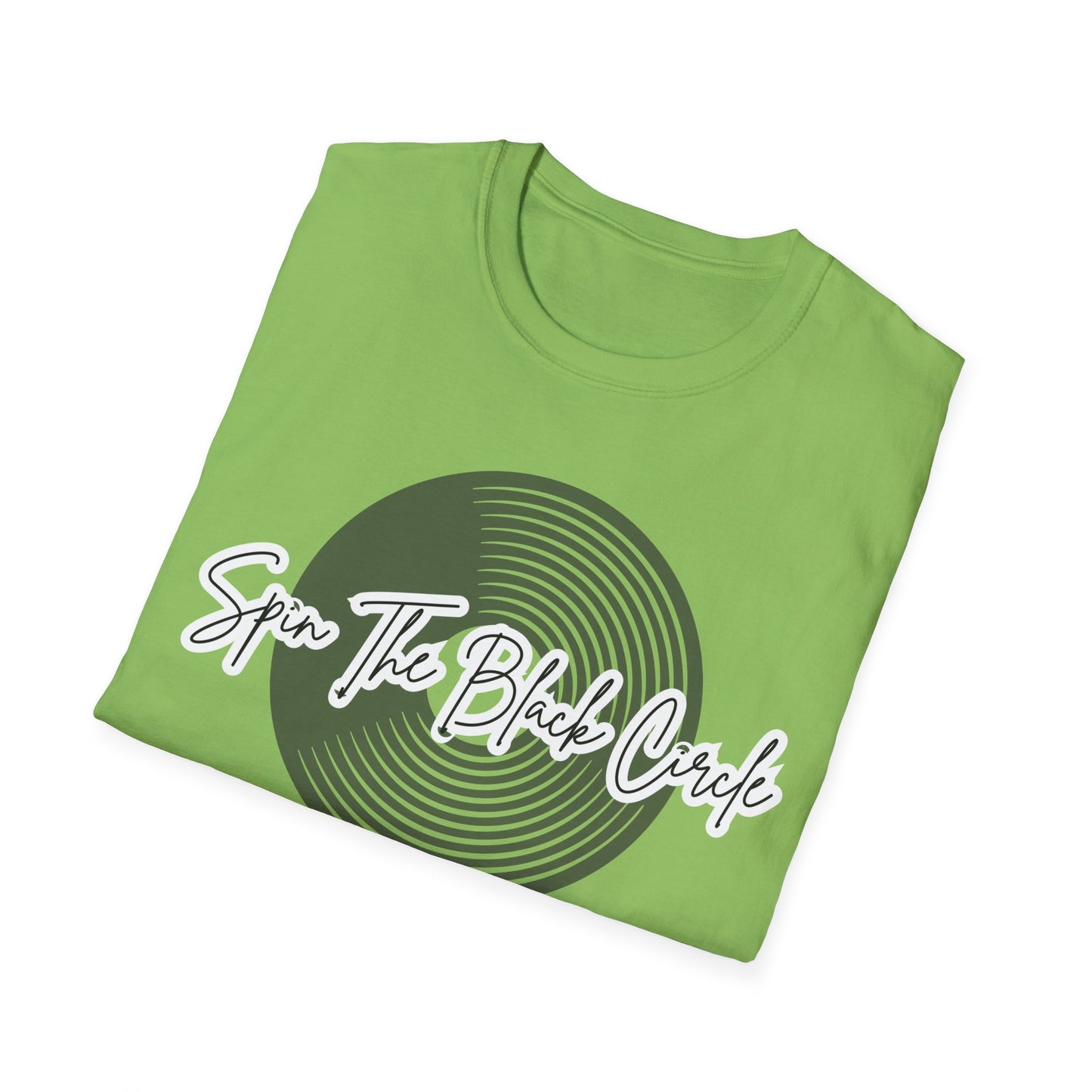 Spin The Black Circle Unisex Softstyle T-Shirt - Graphic Tee for Vinyl Enthusiasts