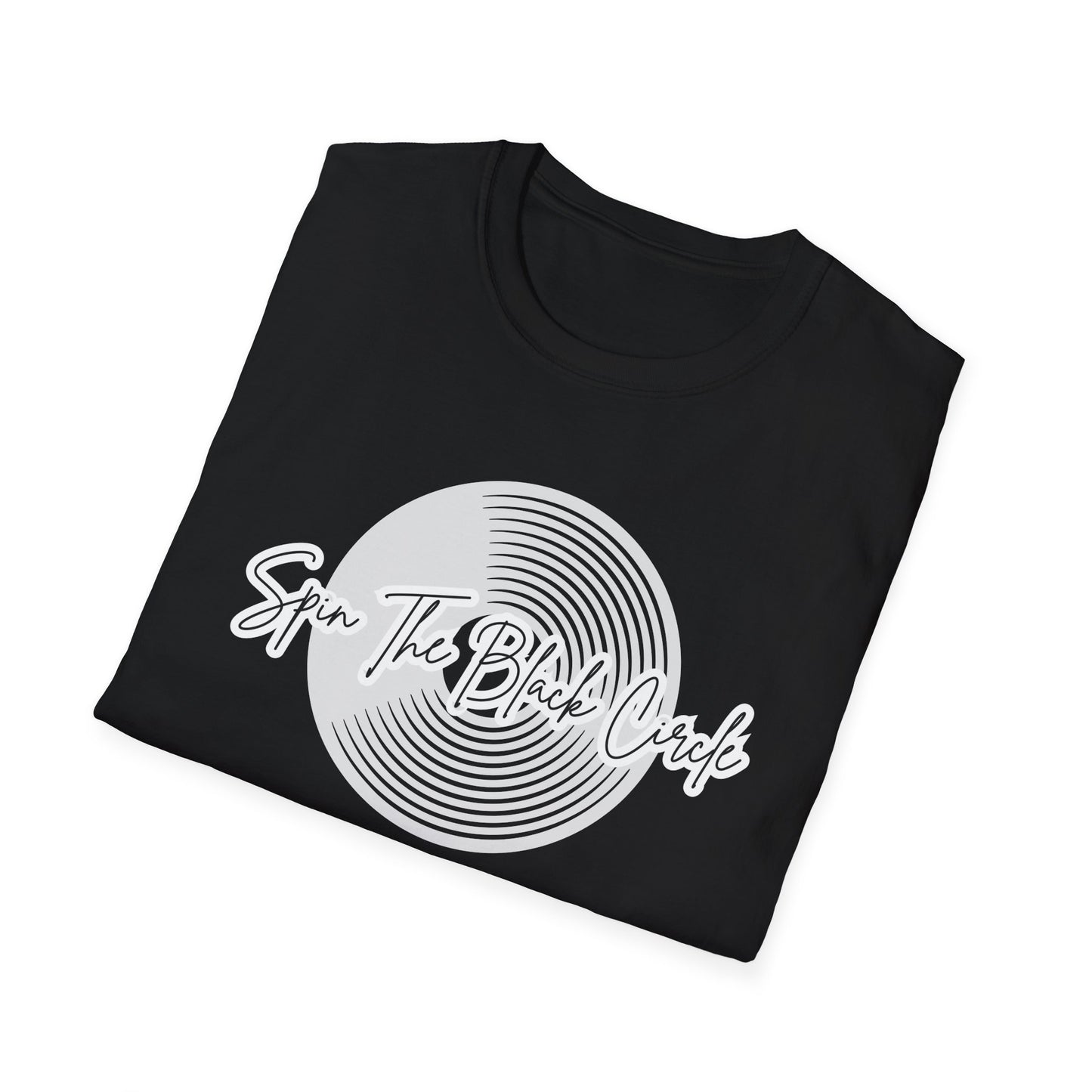 Spin The Black Circle Unisex Softstyle T-Shirt - Graphic Tee for Vinyl Enthusiasts