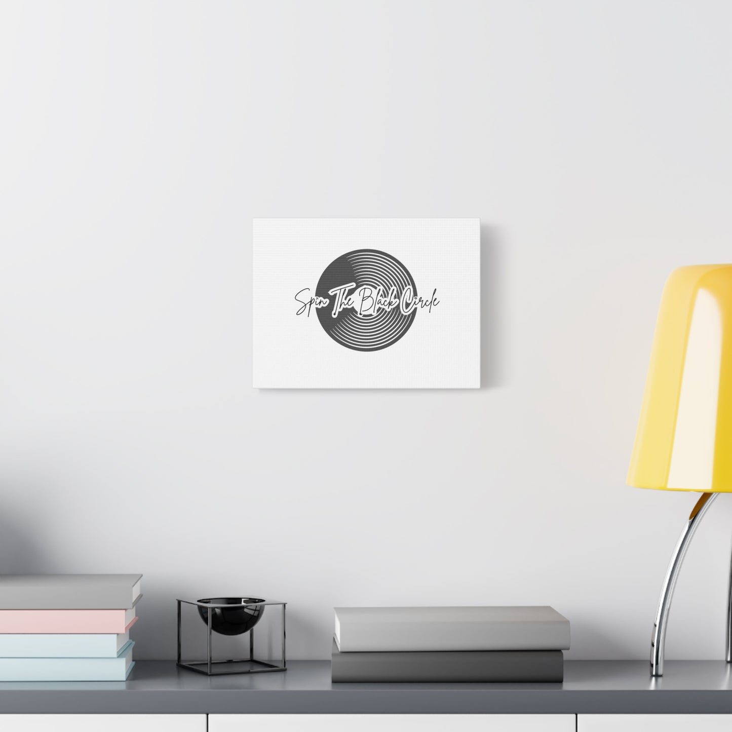 Wall Art Inspirational  Canvas - 'Spin The Black Circle' Decor for Music Lovers-white-hanging on a white wall